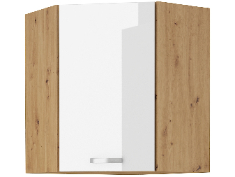 Rohová horní kuchyňská skříňka Arryn 58x58 GN-90 1F (dub artisan + lesk bílý)