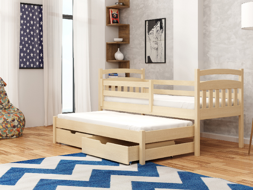 Dětská postel 90 cm MADDIE (s roštem a úl. prostorem) (borovice)