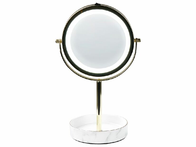 Kosmetické zrcadlo Shevaun (zlatá + bílá) (s LED osvětlením)