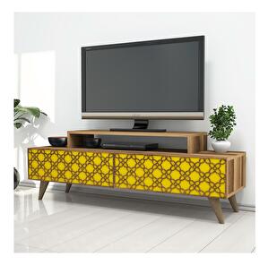 TV stolek/skříňka Clementine (ořech + žlutá)