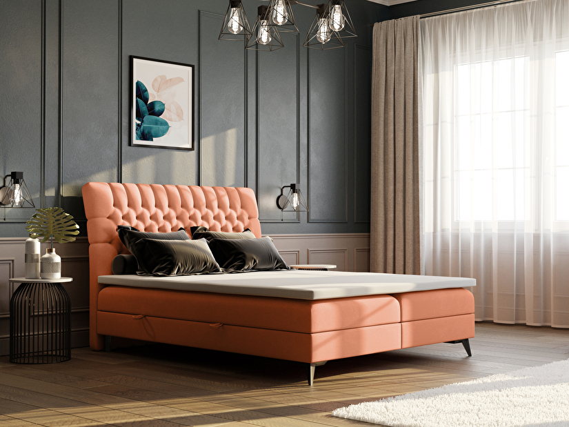 Manželská postel Boxspring 160 cm Molera (oranžová) (s úložným prostorem)