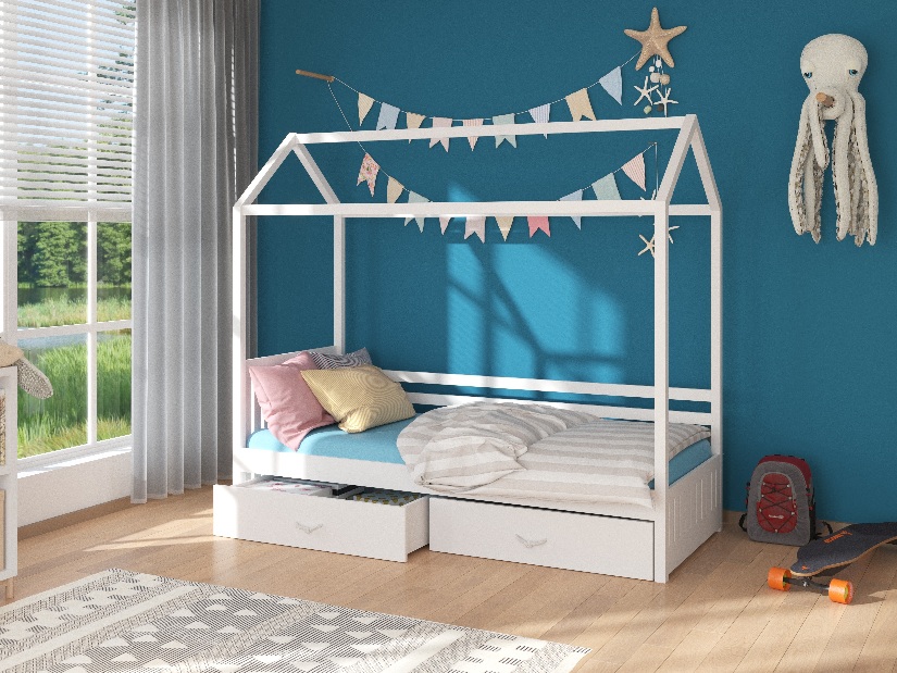 Dětská postel 200x90 cm Rosie I (s roštem) (bílá)
