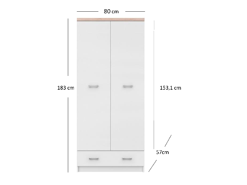 Šatní skříň Tianna 2d1s (bílá)