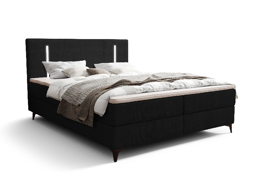 Manželská postel 160 cm Ortega Comfort (černá) (s roštem a matrací, s úl. prostorem) (s LED osvětlením)