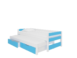 Rozkládací dětská postel 200x90 cm Fifo (s roštem a matrací) (bílá + modrá)