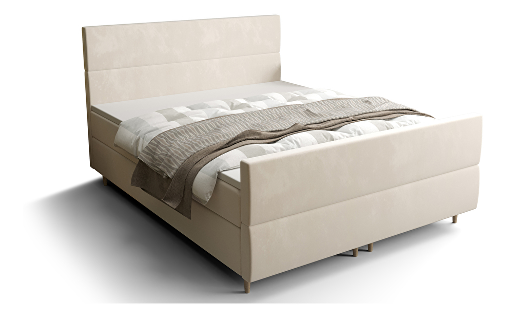 Manželská postel Boxspring 180 cm Flu plus (světlobéžová) (s matrací a úložným prostorem)