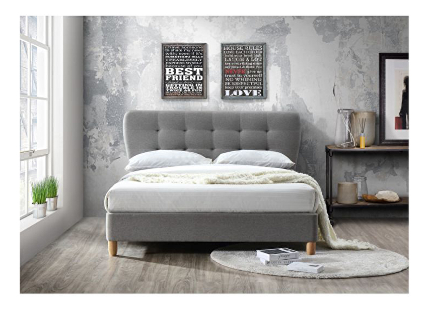 Manželská postel 160 cm Norika (s roštem) (šedá melír + dub)