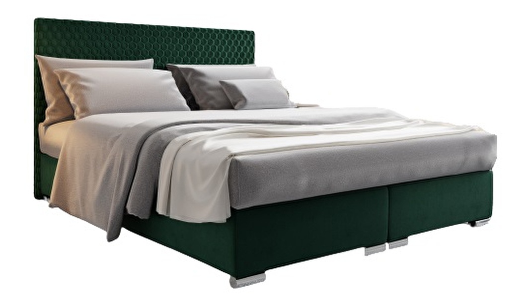 Kontinentální postel 180 cm Harlan Comfort (tmavě zelená) (s roštem, matrací a úl. prostorem)