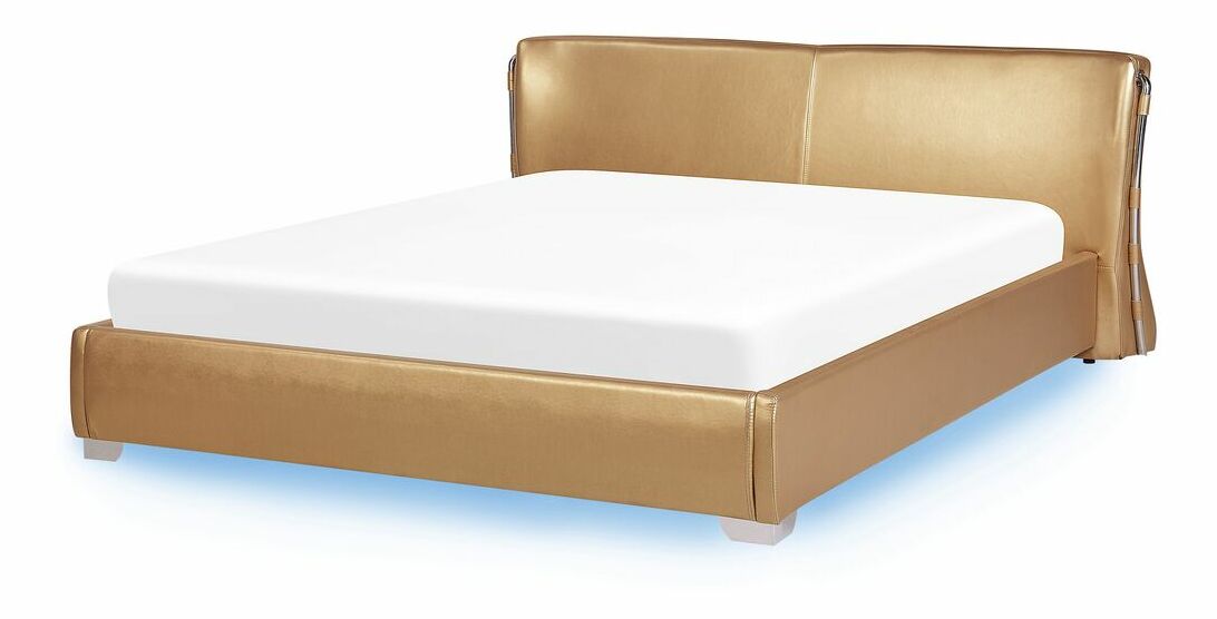Manželská postel 180 cm PARNAS (s roštem a LED osvětlením) (zlatá)