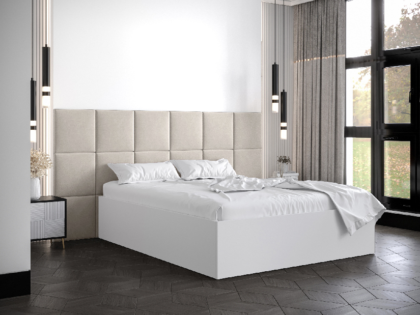 Manželská postel s čalouněným čelem 160 cm Brittany 4 (bílá matná + šedá) (s roštem)