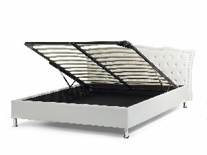 Manželská postel 180 cm MATH (s roštem a úl. prostorem) (bílá)