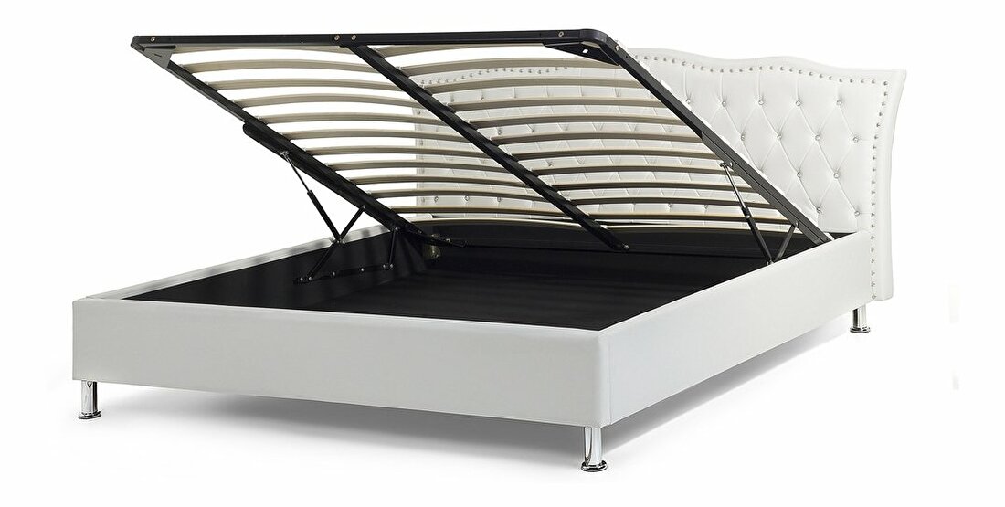 Manželská postel 180 cm MATH (s roštem a úl. prostorem) (bílá)