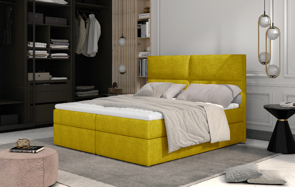 Kontinentální postel 185 cm Alyce (žlutá) (s matracemi)