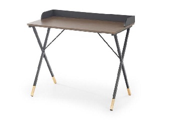 Psací stolek Bernie (tmavé dřevo + černá)