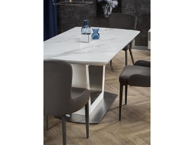 Rozkládací jídelní stůl 160-200 cm Birgit (mramor bílý) (pro 6 8 osob)