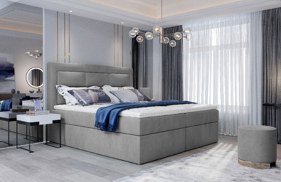 Kontinentální postel 180 cm Variv (světle šedá) (s matrací)