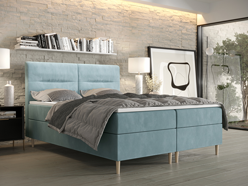 Manželská posteľ Boxspring 180 cm Saruta (sivomodrá) (s matracom a úložným priestorom) *výprodej