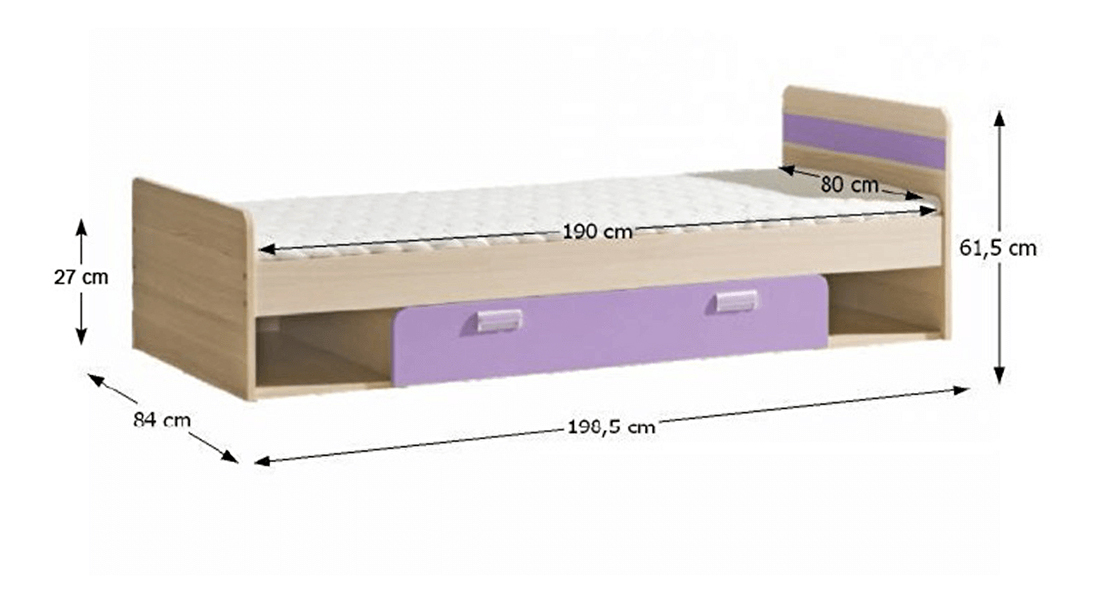 Jednolůžková postel 80 cm Echo L13 fialová (s roštem a matrací)