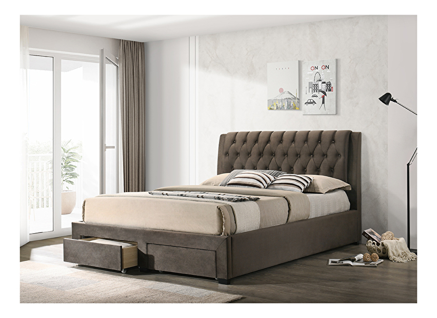 Manželská postel 180 cm Zalla (s roštem) (tmavě hnědá)