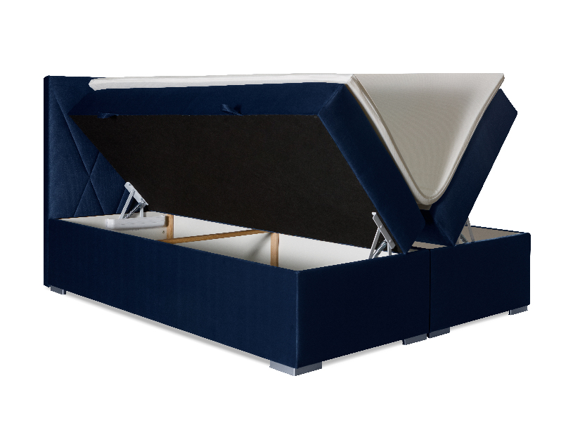 Kontinentální postel 140 cm Lanarra (tmavě modrá) (s úložným prostorem)