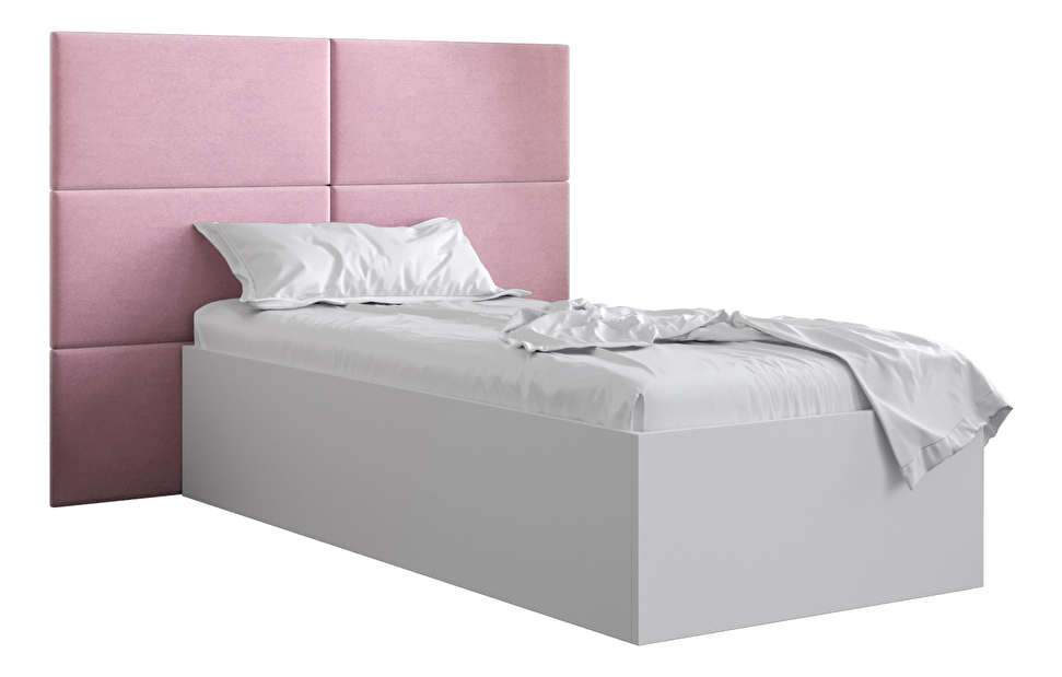 Jednolůžková postel s čalouněným čelem 90 cm Brittany 2 (bílá matná + růžová) (s roštem)