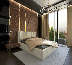 Čalouněná postel 160x200 cm Veggie (krémová)