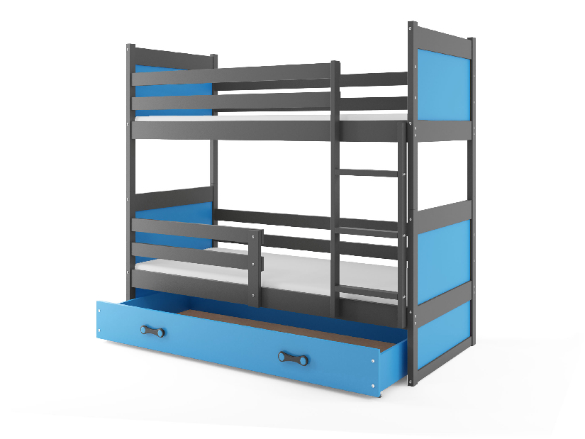 Patrová postel 80 x 190 cm Ronnie B (grafit + modrá) (s rošty, matracemi a úl. prostorem)