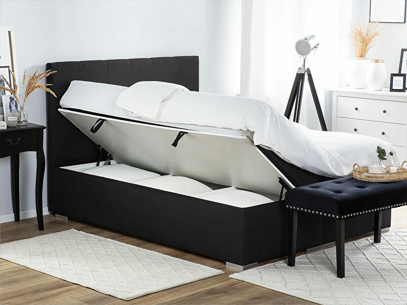 Kontinentální postel 160 cm LORRO (polyester) (černá) (s roštem a matrací)