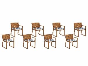 Set 8 ks. zahradních židlí SASAN (světle hnědá) (s modrými pruhovanými podsedáky)