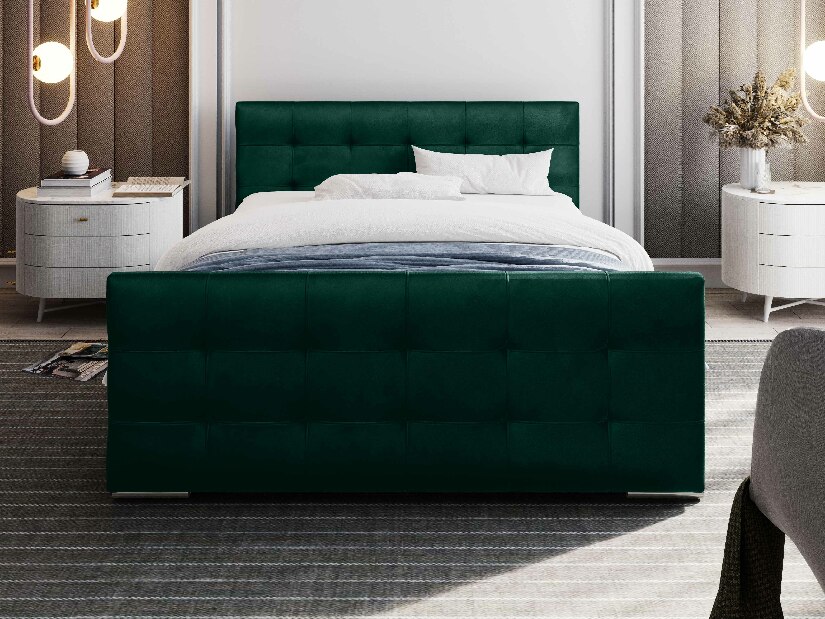 Manželská postel 160 cm Billie (tmavě zelená) (s roštem a úložným prostorem)