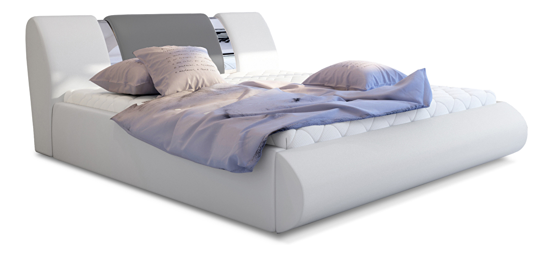 Manželská postel 180 cm Fabio (bílá + světle šedá) (s roštem a úl. prostorem)