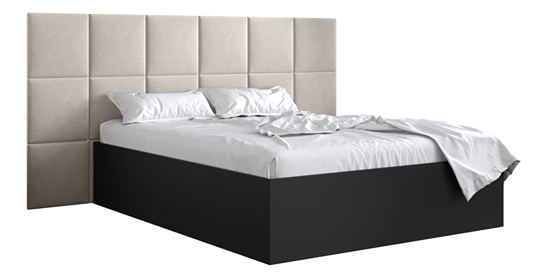 Manželská postel s čalouněným čelem 160 cm Brittany 4 (černá matná + krémová) (s roštem)