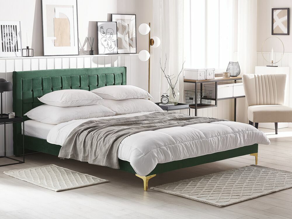 Manželská postel 160 cm LIMO (polyester) (tmavě zelená) (s roštem)