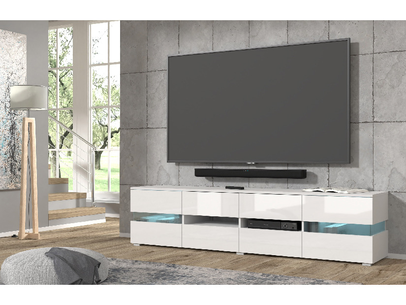 TV stolek/skříňka Vaimo (matná bílá + lesklá bílá) (s osvětlením)