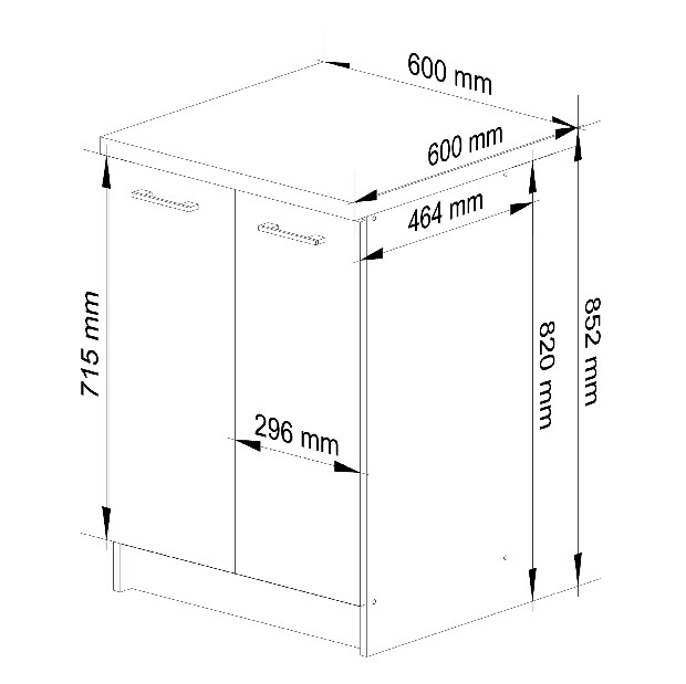 Dolní kuchyňská skříňka Ozara S60 2D (bílá + černý lesk)