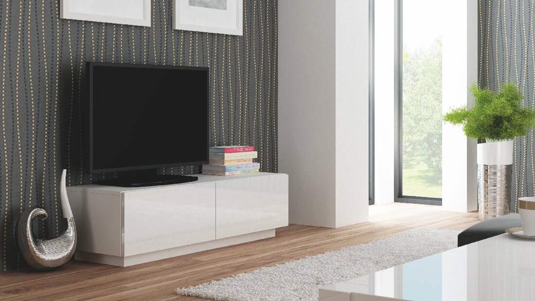 TV stolek/skříňka Livo RTV-160S (bílá + lesk bílý)