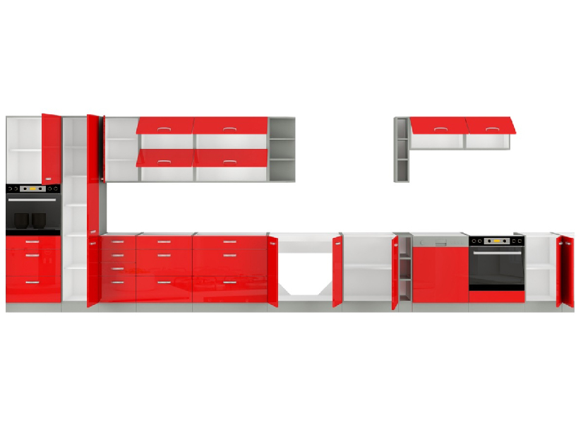 Rohová dolní kuchyňská skříňka Roslyn 89 x 89 DN 1F BB (červená + šedá)