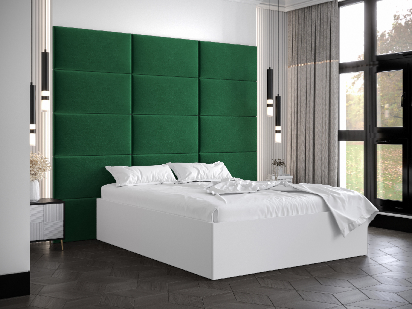 Manželská postel s čalouněným čelem 160 cm Brittany 1 (bílá matná + zelená) (s roštem)