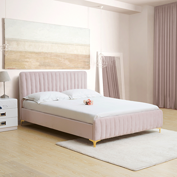Manželská postel 140 cm Karilla (růžová) (s roštem)