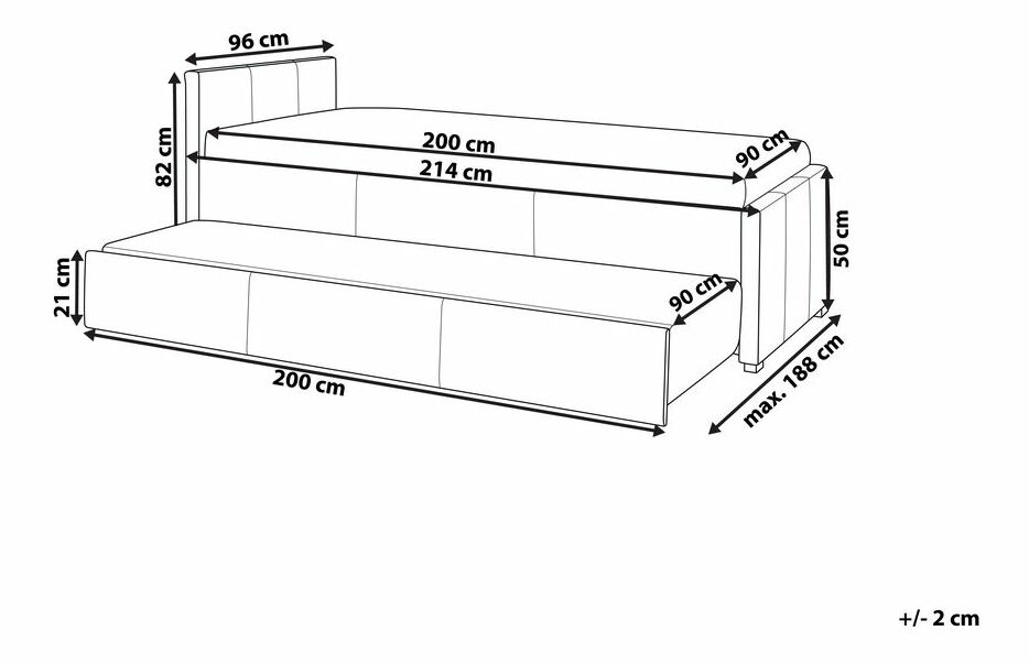 Rozkládací postel 90 cm MERMAID (s roštem) (šedá)