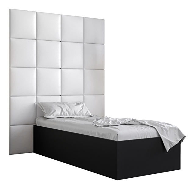 Jednolůžková postel s čalouněným čelem 90 cm Brittany 3 (černá matná + bílá) (s roštem)