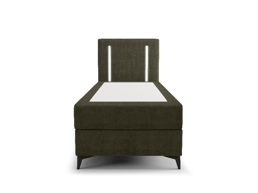 Jednolůžková postel 80 cm Ortega Comfort (olivová zelená) (s roštem a matrací, s úl. prostorem) (s LED osvětlením)