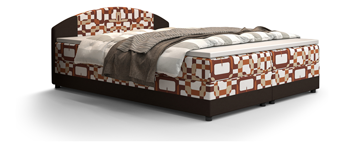 Manželská postel Boxspring 160 cm Orlando Comfort (vzor + tmavě hnědá) (s matrací a úložným prostorem)