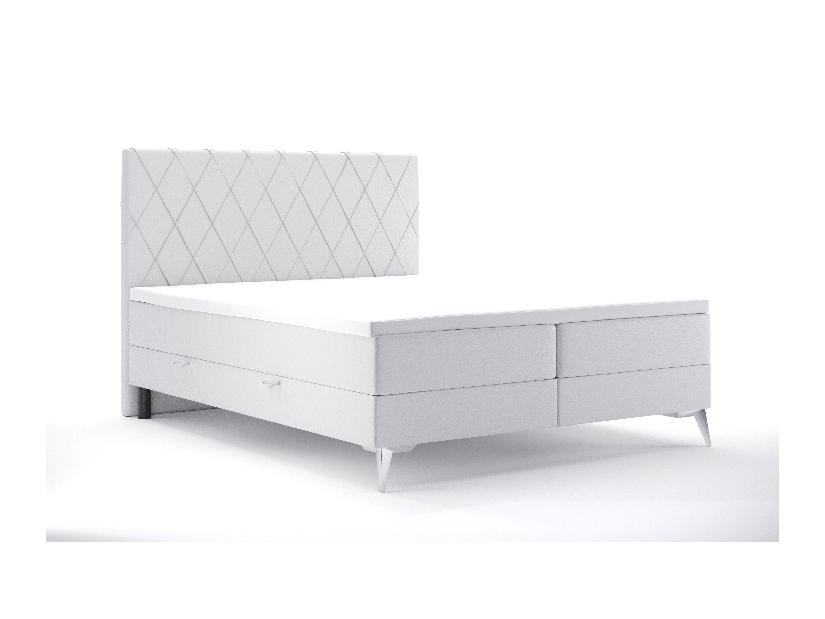 Manželská postel Boxspring 180 cm Miror (bílá ekokůže) (s úložným prostorem)