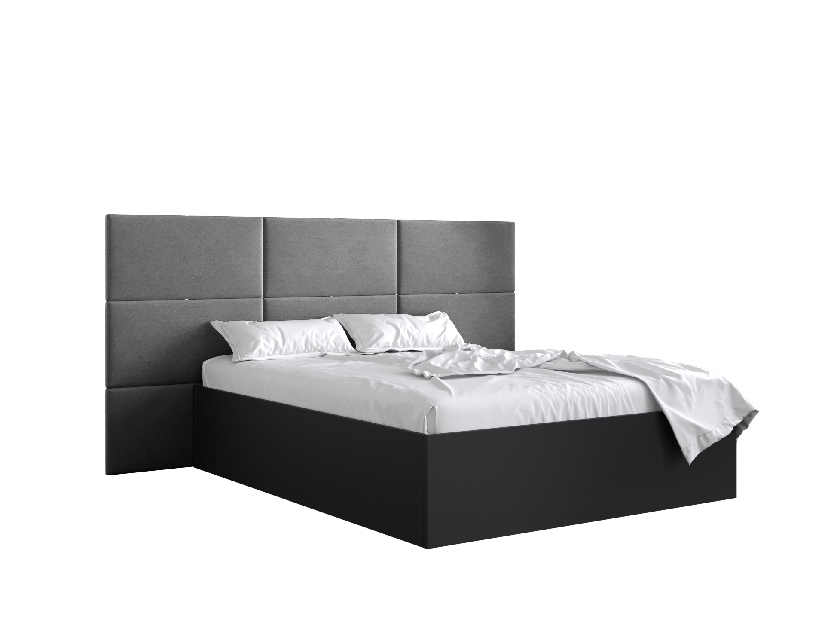 Manželská postel s čalouněným čelem 160 cm Brittany 2 (černá matná + šedá) (s roštem)