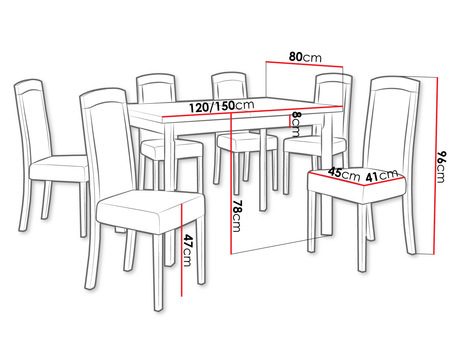 Rozkládací stůl se 6 židlemi AL26 (ořech + tmavě zelená) *výprodej