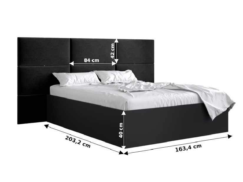 Manželská postel s čalouněným čelem 160 cm Brittany 2 (černá matná + černá) (s roštem)