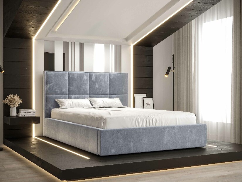 Manželská postel 180 cm Gino (světle modrá) (s roštem a úložným prostorem)