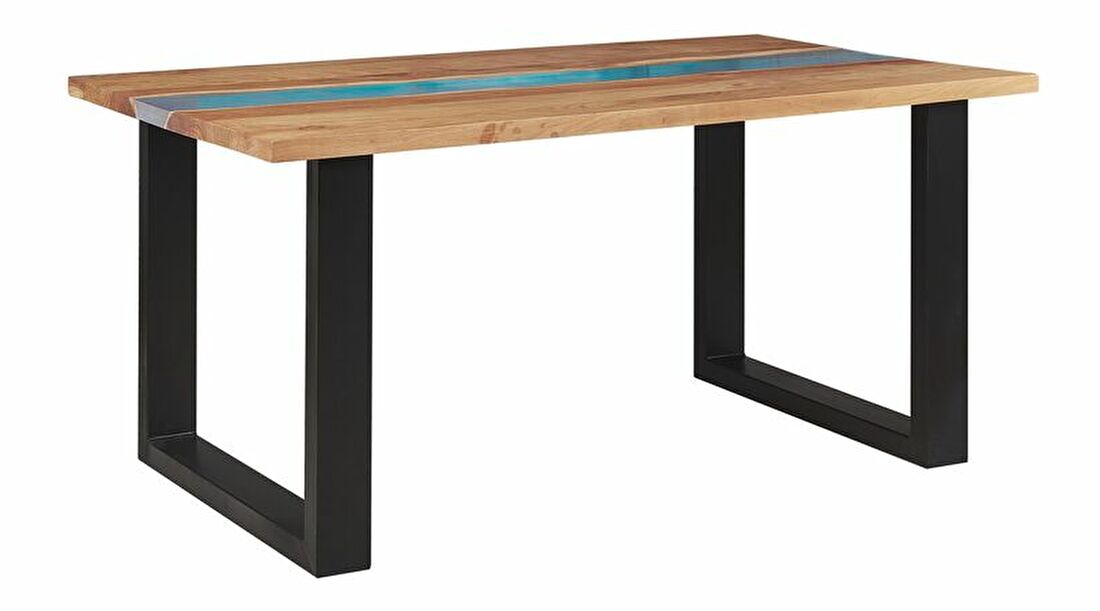 Jídelní stůl REVERRA (světlé dřevo + modrá) (pro 6 osob)