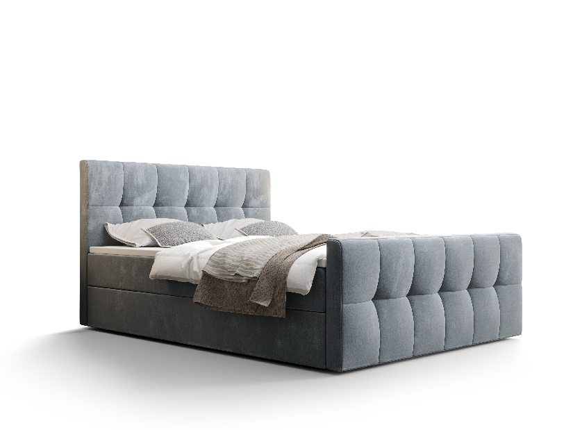 Manželská postel Boxspring 180 cm Macheta Comfort (světlomodrá) (s matrací a úložným prostorem)